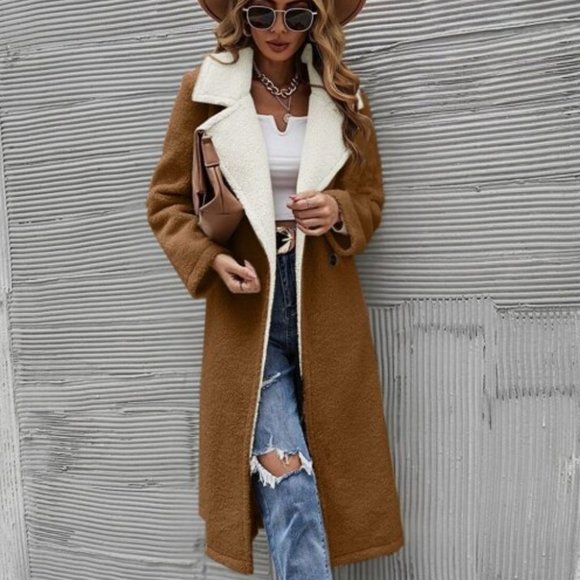Jackets & Blazers - Cozy two tone  Teddy Long Coat Jacket Minimalist
